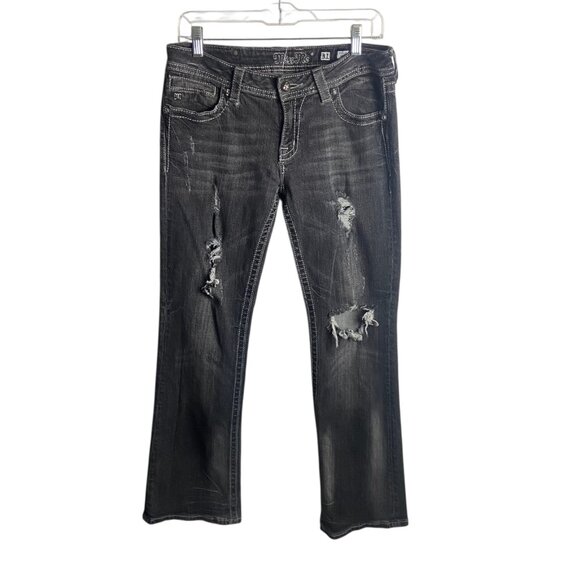 Miss Me Jeans Size 31 Bootcut Grey Denim Distressed Angel Wing Cross Y2K Western - Picture 1 of 9